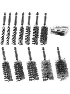 12Pcs Stainless Steel Wire Bore Brush Set for Drill - Power Tool Cleaning Kit